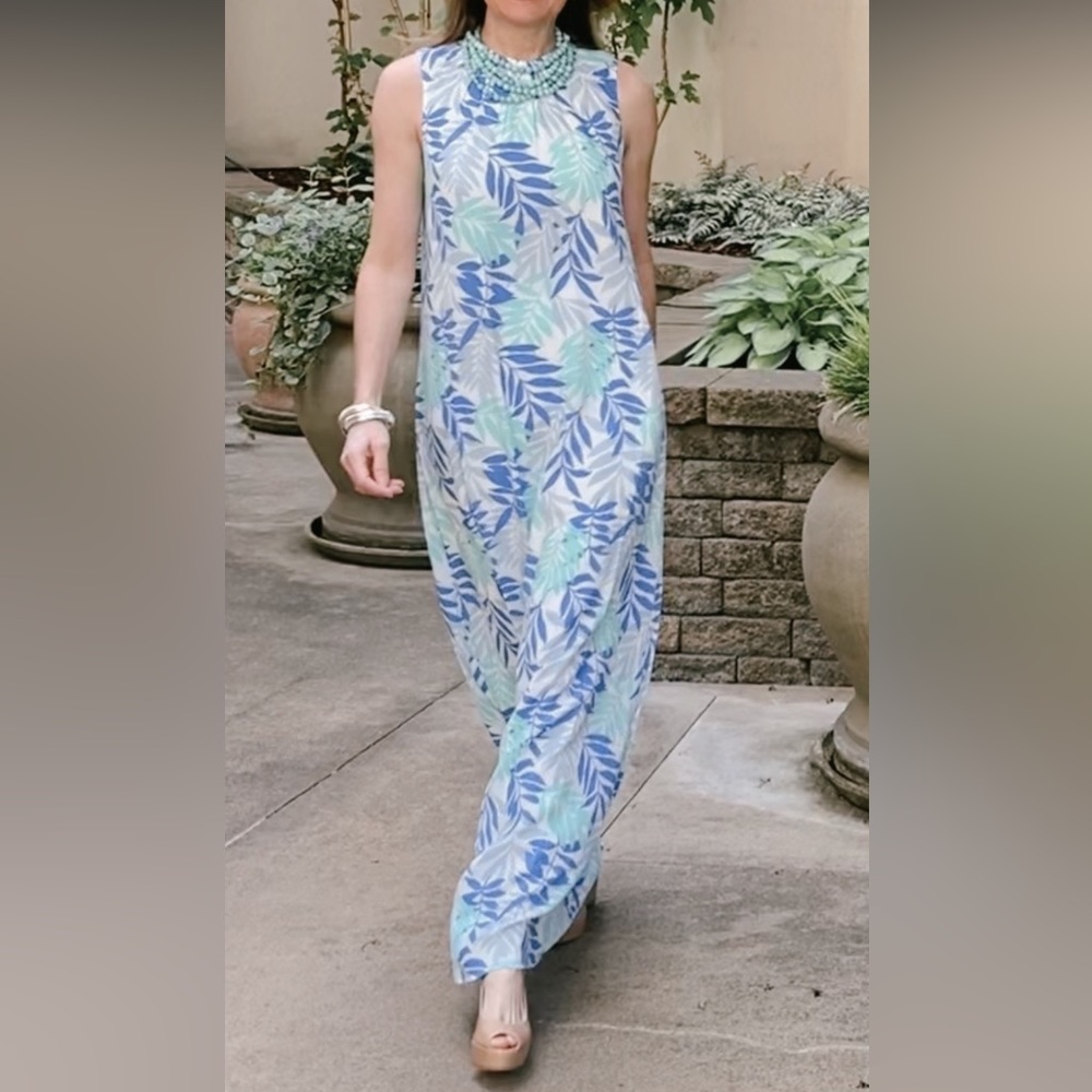 Sail to Sable Maxi Dress Size XXL Blue Palm Print